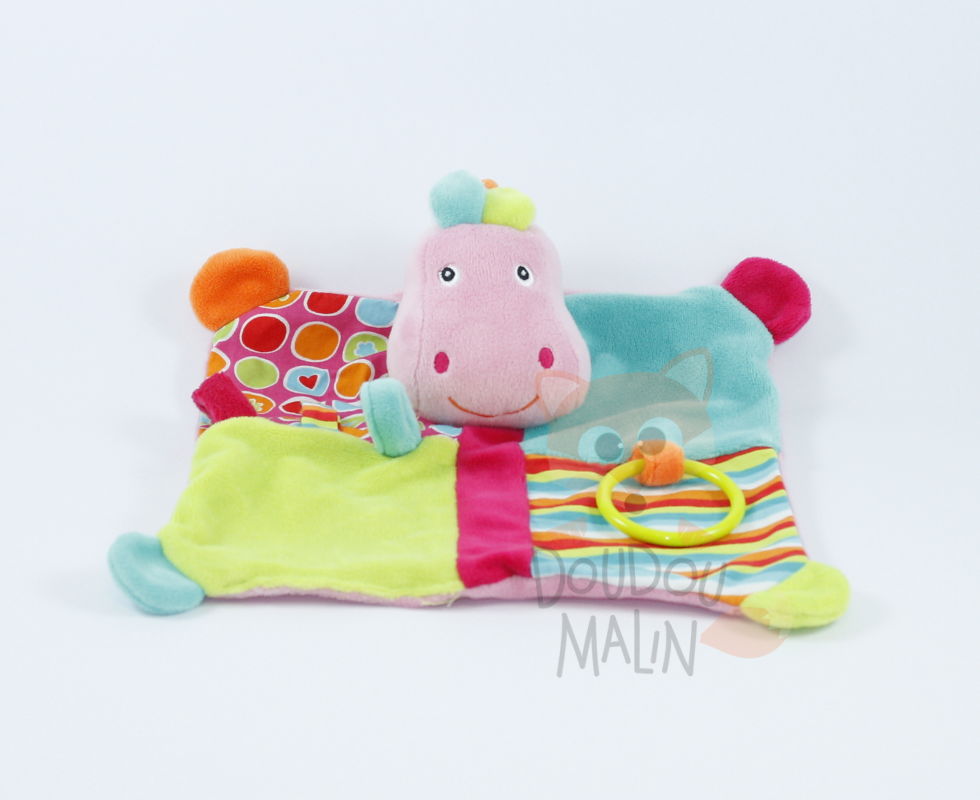  baby comforter hippopotame green pink 